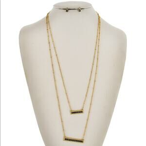 Matte Gold & Grey Rhinestone Layer Necklace & Earring Set